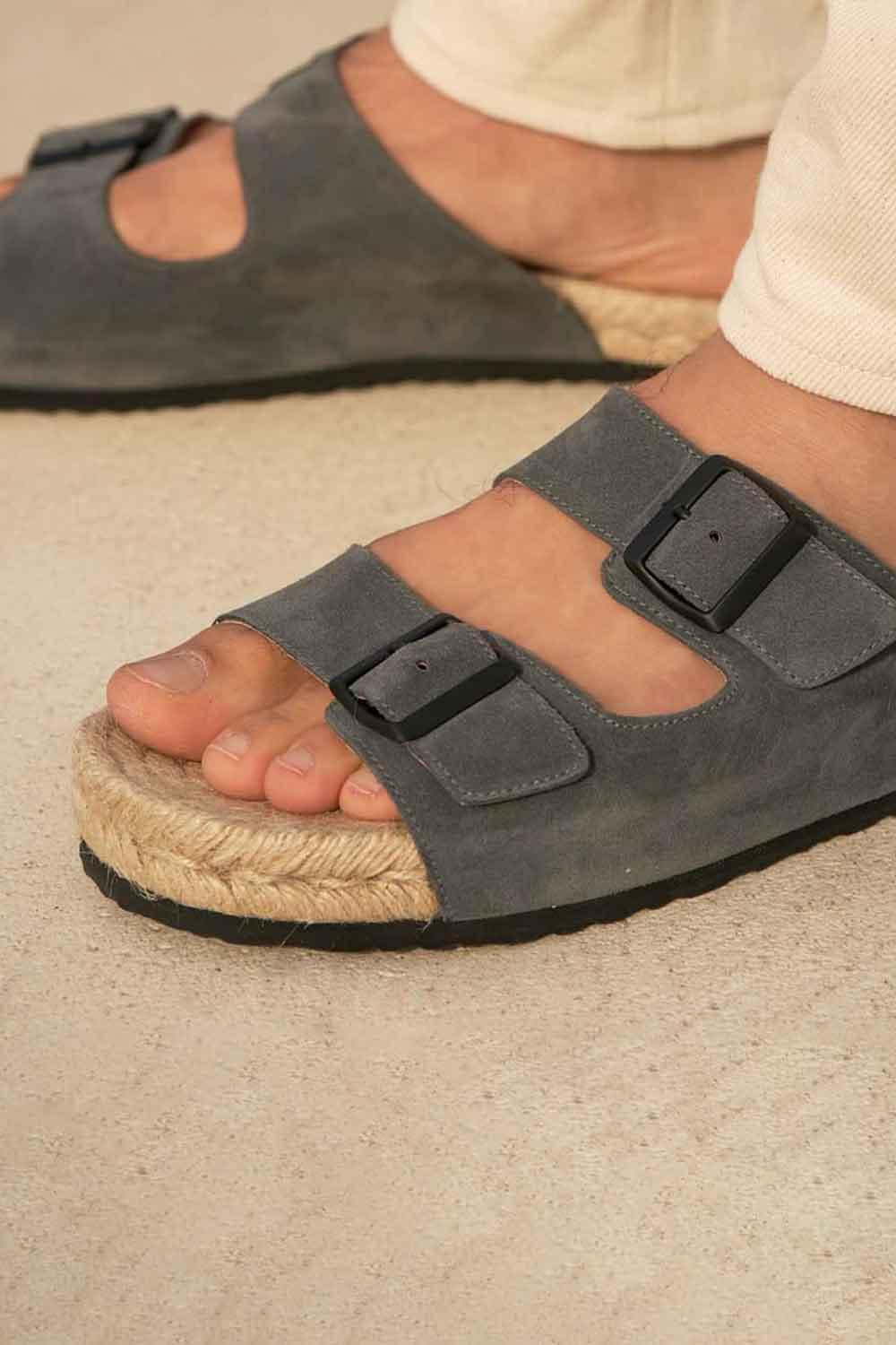 Manebi-Hamptons Nordic Sandals Carbon Grey-Sandalet & Terlik-1-Milagron.com