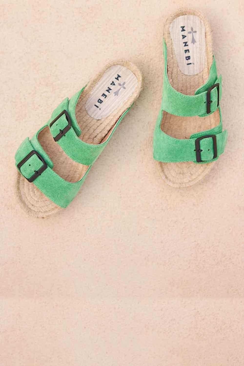 Manebi-Hamptons Nordic Sandals Palm Green-Sandalet & Terlik-1-Milagron.com