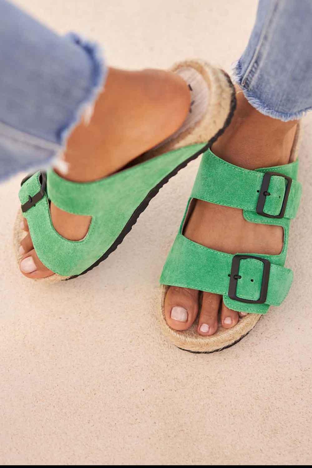Manebi-Hamptons Nordic Sandals Palm Green-Sandalet & Terlik-2-Milagron.com