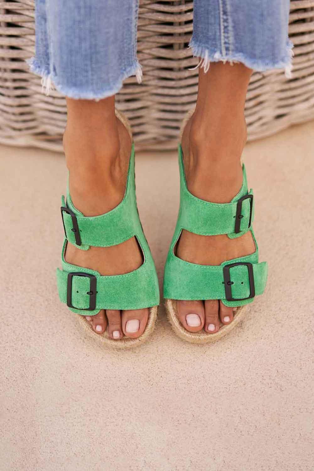 Manebi-Hamptons Nordic Sandals Palm Green-Sandalet & Terlik-3-Milagron.com