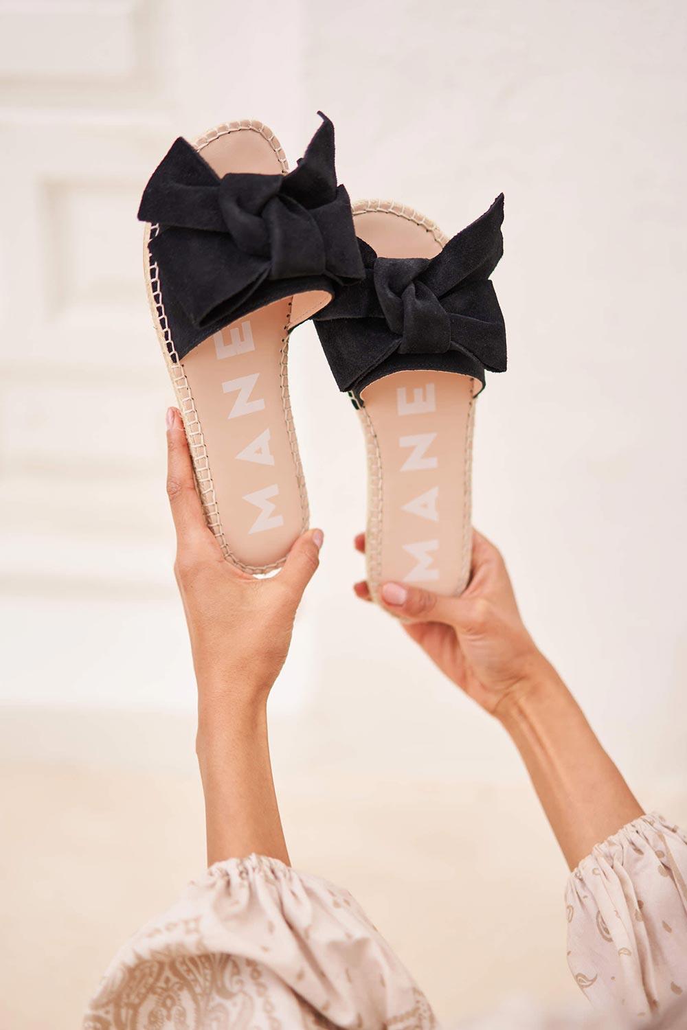 Manebi-Hamptons Sandals with Bow Black-Sandalet & Terlik-10-Milagron.com