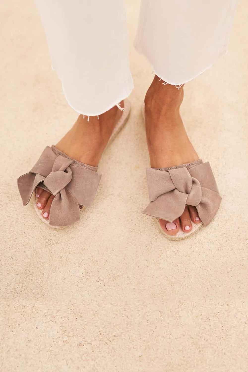 Manebi-Hamptons Sandals with Bow Champagne Beige-Sandalet & Terlik-2-Milagron.com