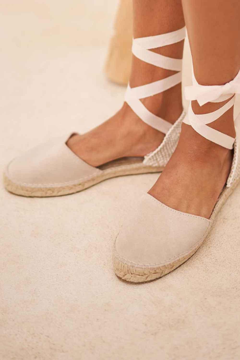Manebi-Hamptons Suede Flat Valenciana Espadrilles Champagne Beige-Sandalet & Terlik-4-Milagron.com
