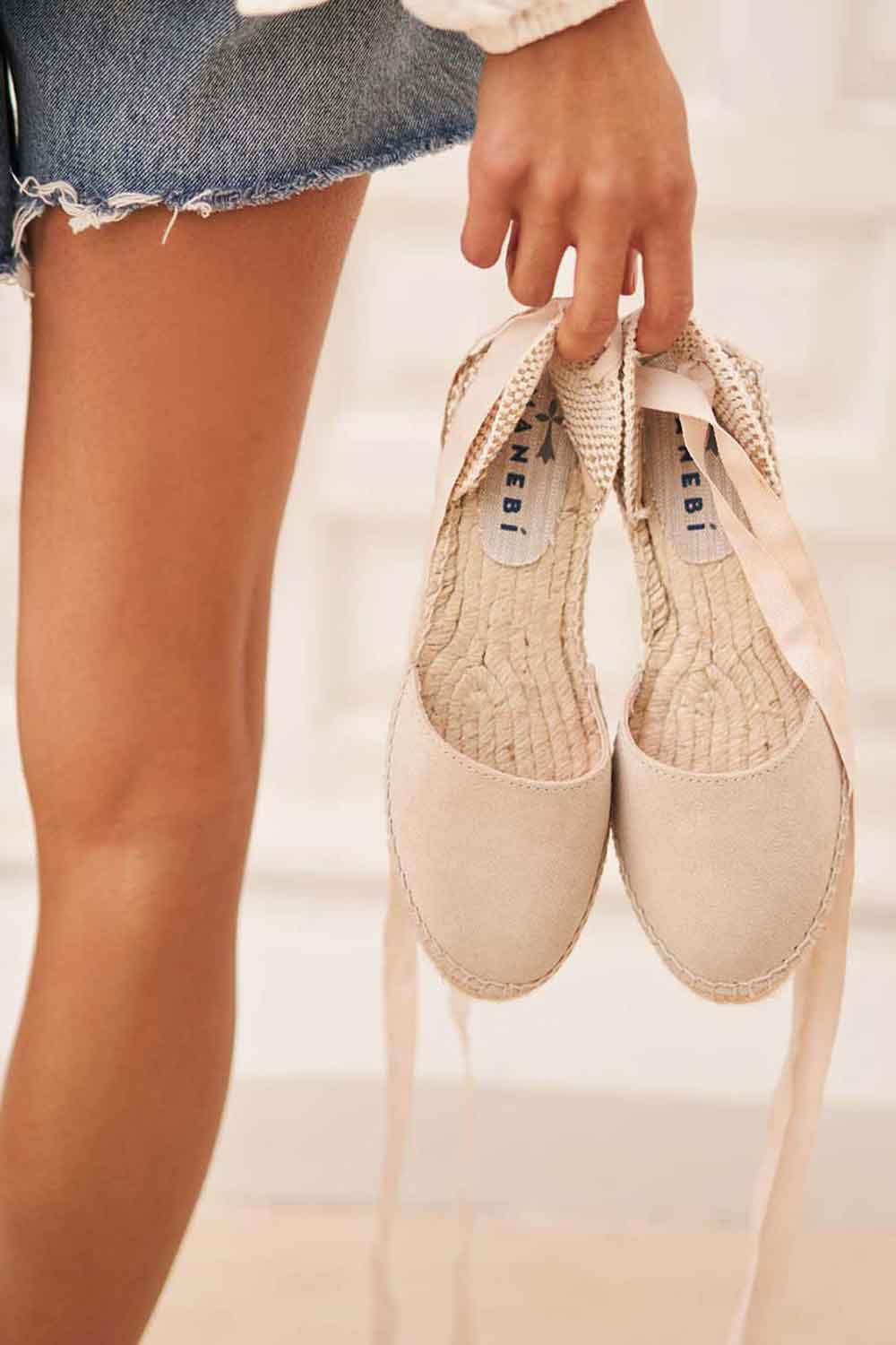 Manebi-Hamptons Suede Flat Valenciana Espadrilles Champagne Beige-Sandalet & Terlik-5-Milagron.com