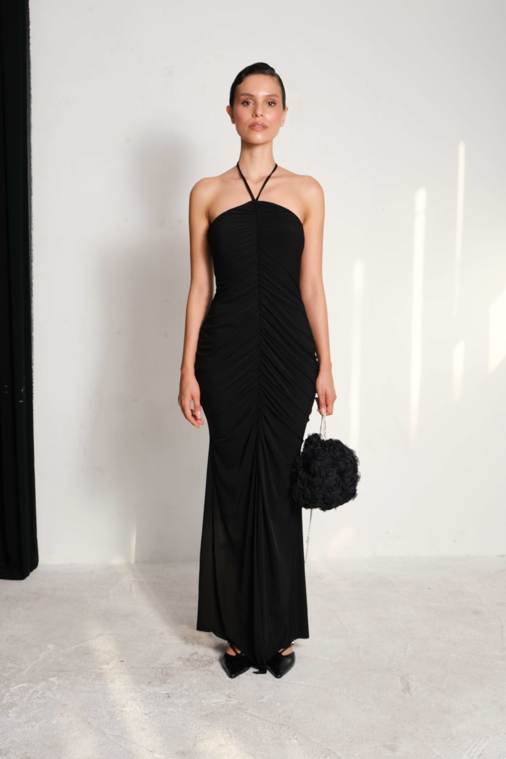 Manshet-Diana Boyun Askılı Yırtmaçlı Elbise-Elbise-3-Milagron.com