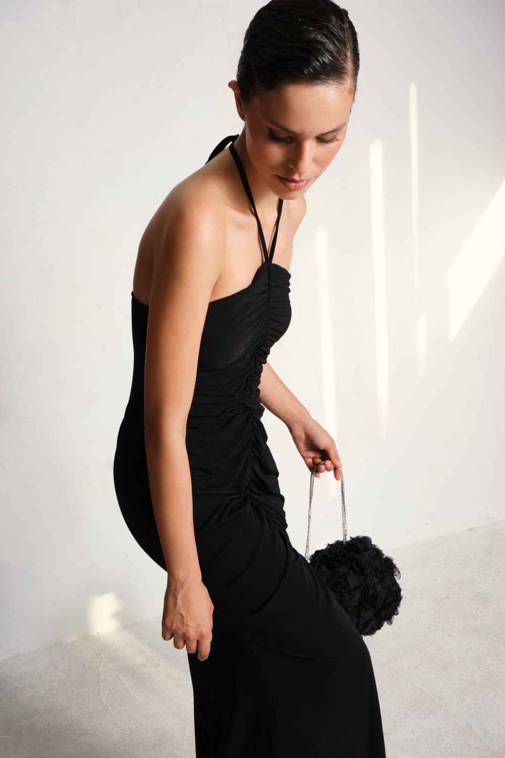 Manshet-Diana Boyun Askılı Yırtmaçlı Elbise-Elbise-4-Milagron.com