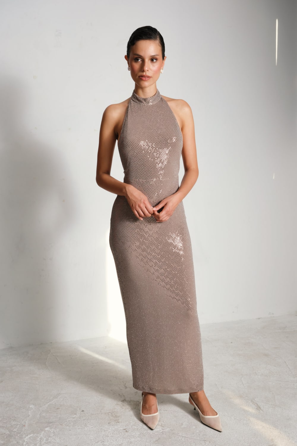 Manshet-Gisele Sırt Dekolteli Midi Elbise-Elbise-3-Milagron.com