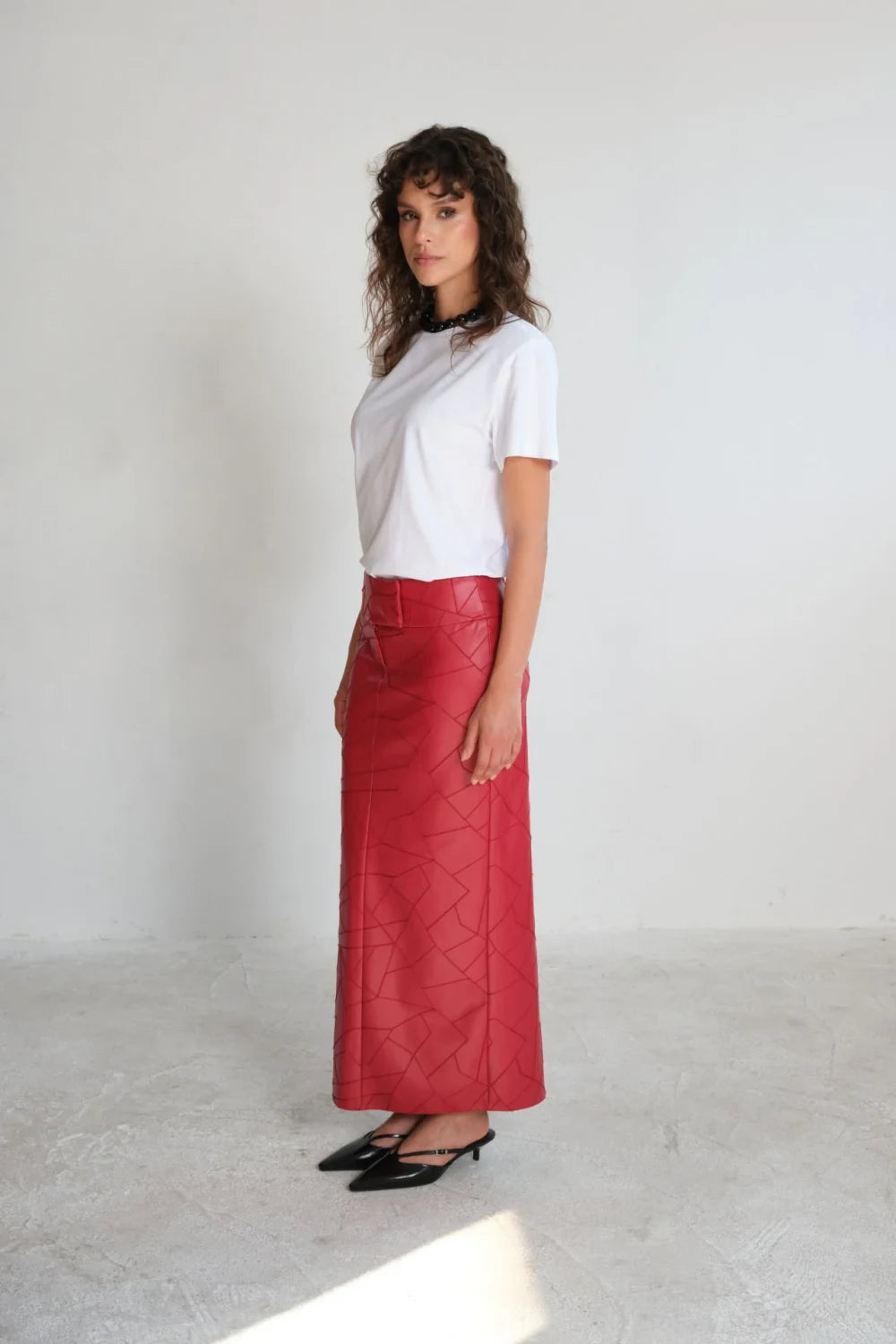 Manshet-Nadine Yırtmaçlı Deri Midi Etek-Etek-2-Milagron.com