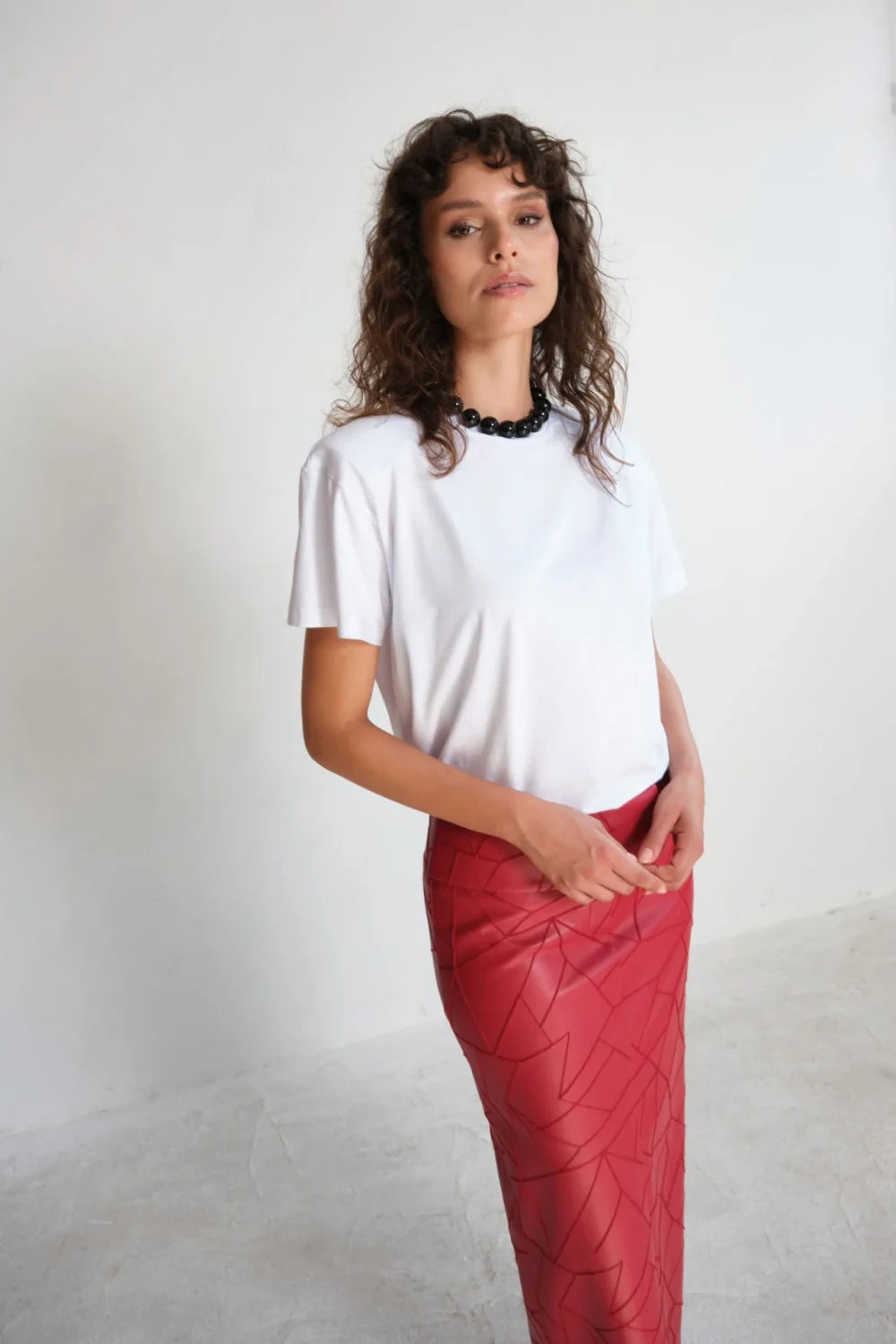 Manshet-Nadine Yırtmaçlı Deri Midi Etek-Etek-4-Milagron.com