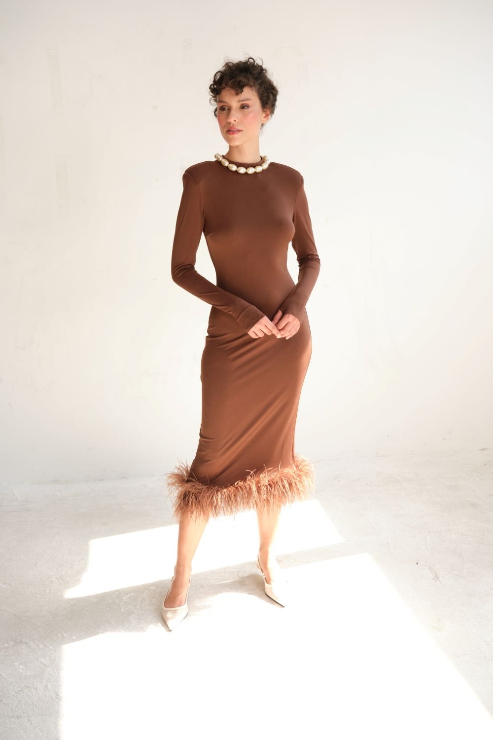 Manshet-Patrice Tüylü Midi Elbise-Elbise-3-Milagron.com