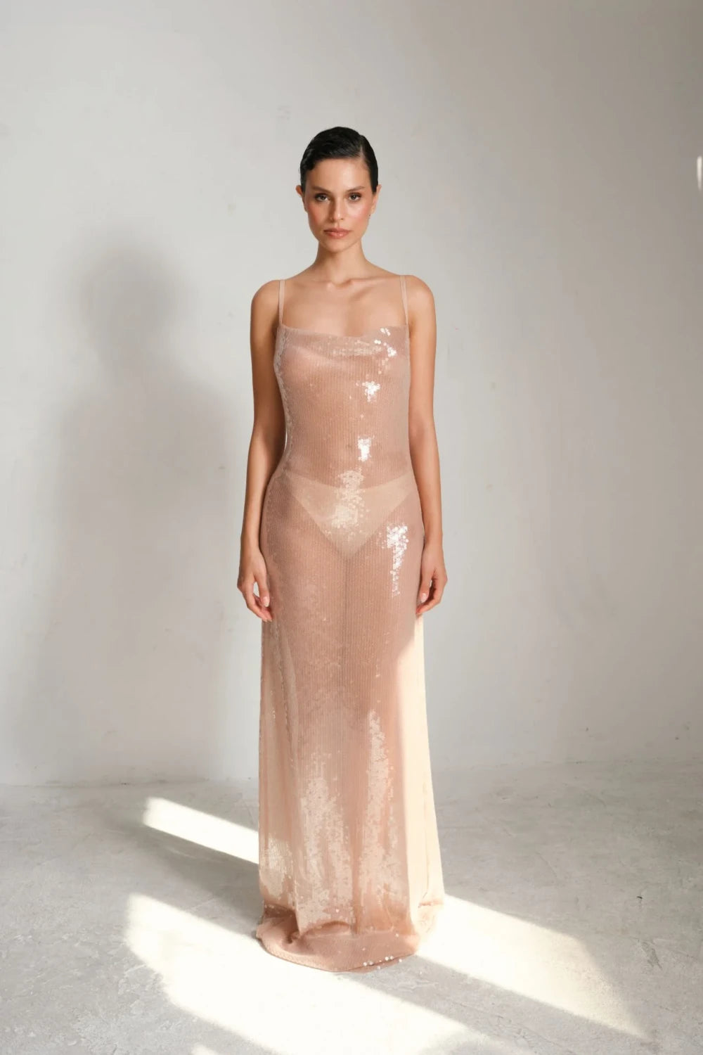 Manshet-Raina Transparan Payet Elbise-Elbise-1-Milagron.com