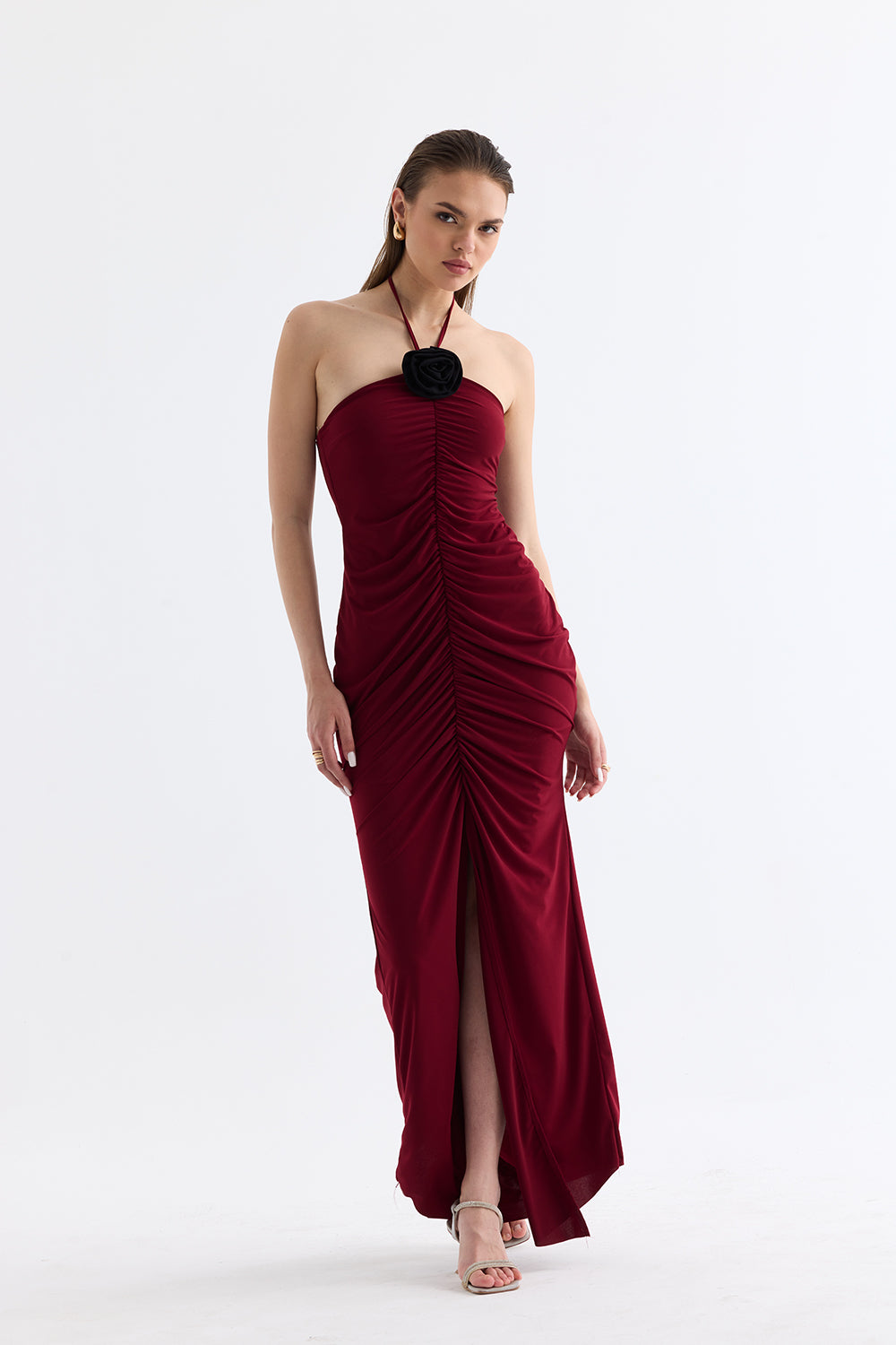 Manshet-The Mirage / Boyun Askılı Yırtmaçlı Uzun Elbise-Elbise-2-Milagron.com