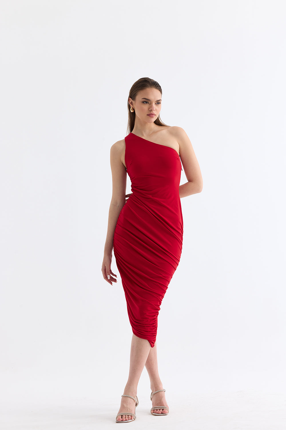 Manshet-The Raven / Tek Omuzlu Midi Elbise-Elbise-3-Milagron.com