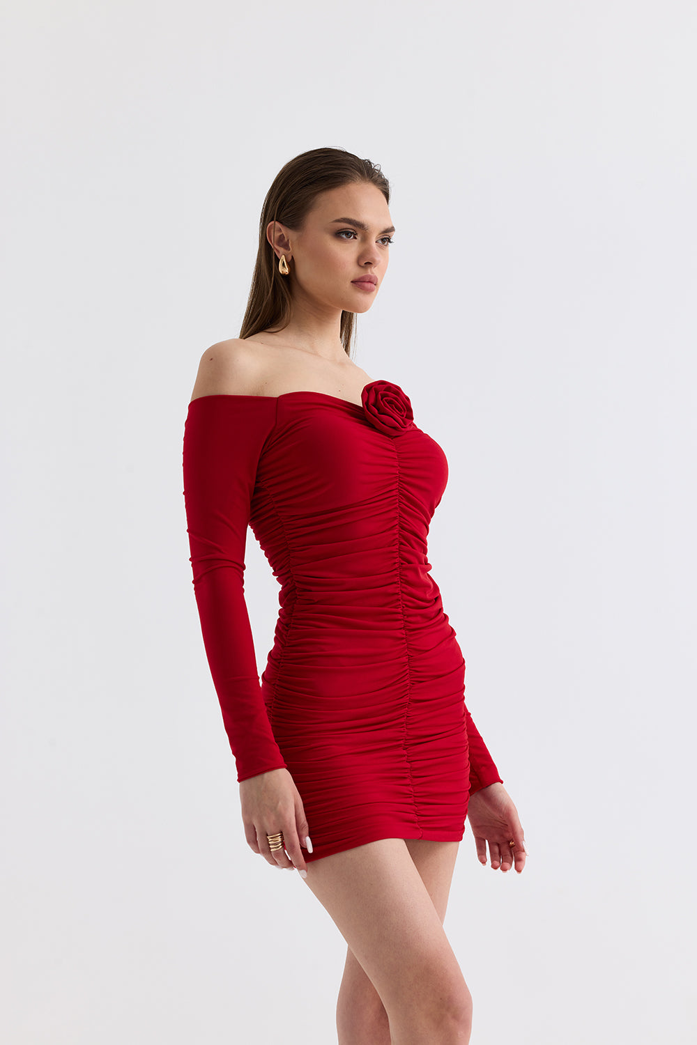 Manshet-Verve / Kayık Yaka Mini Elbise-Elbise-2-Milagron.com