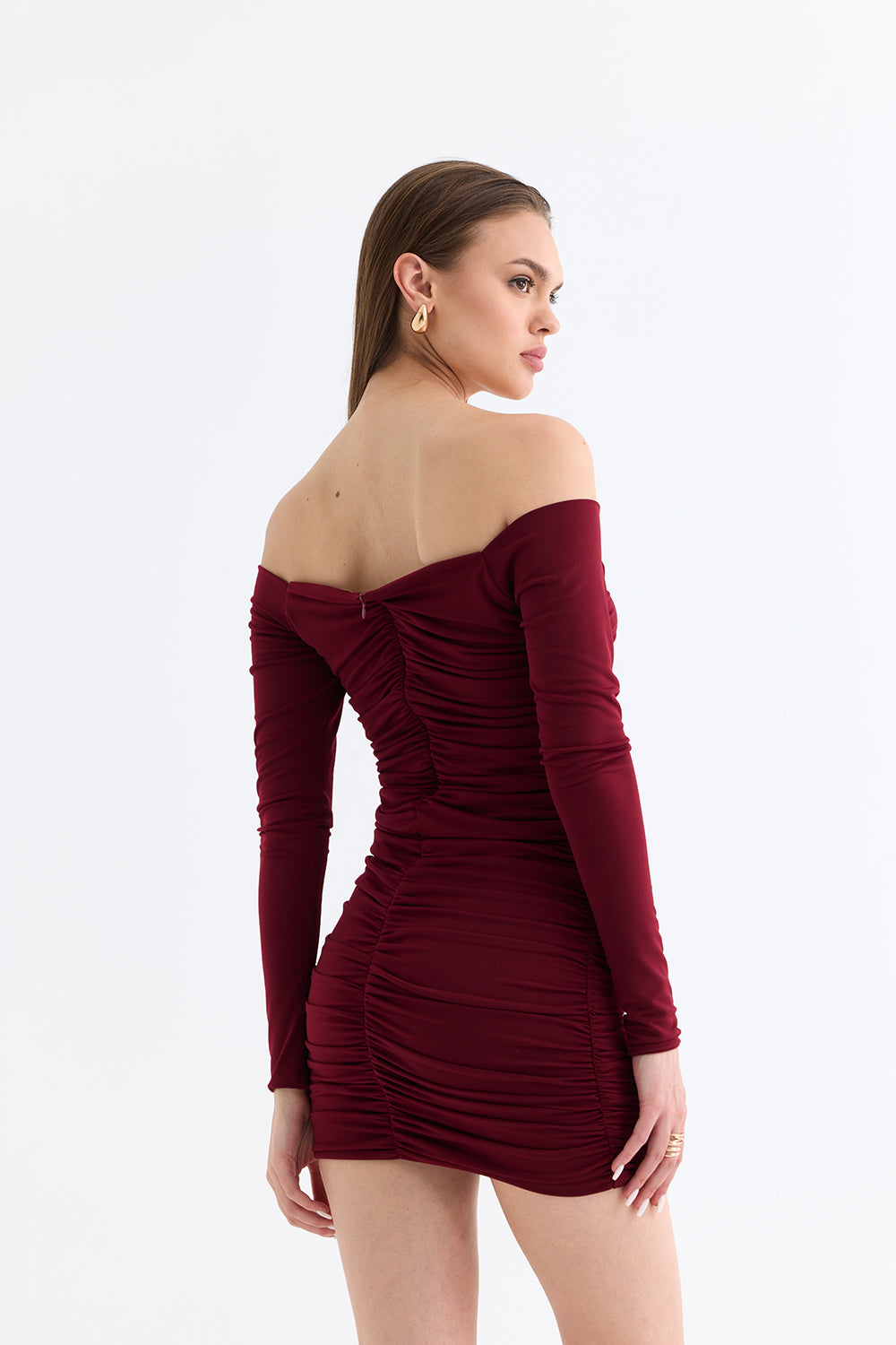 Manshet-Verve / Kayık Yaka Mini Elbise-Elbise-3-Milagron.com