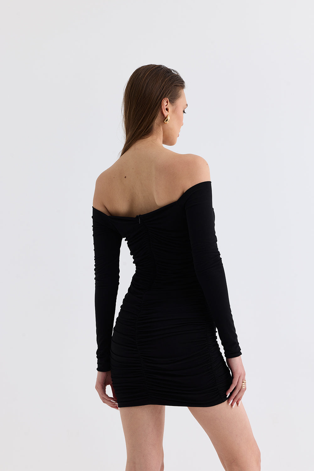 Manshet-Verve / Kayık Yaka Mini Elbise-Elbise-3-Milagron.com