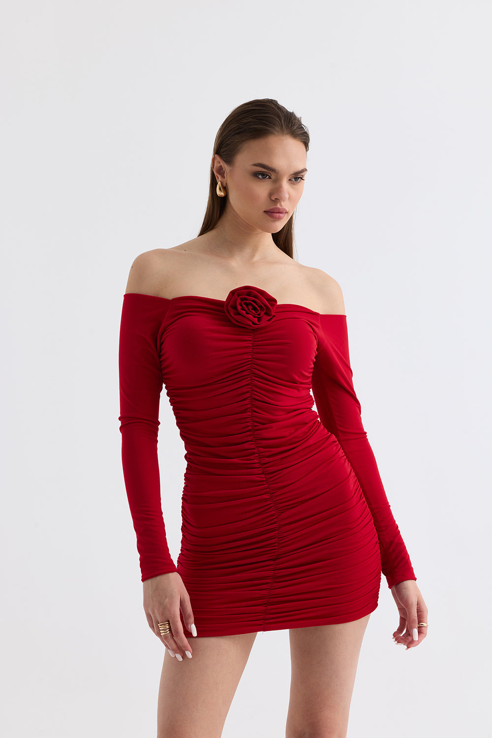 Manshet-Verve / Kayık Yaka Mini Elbise-Elbise-4-Milagron.com