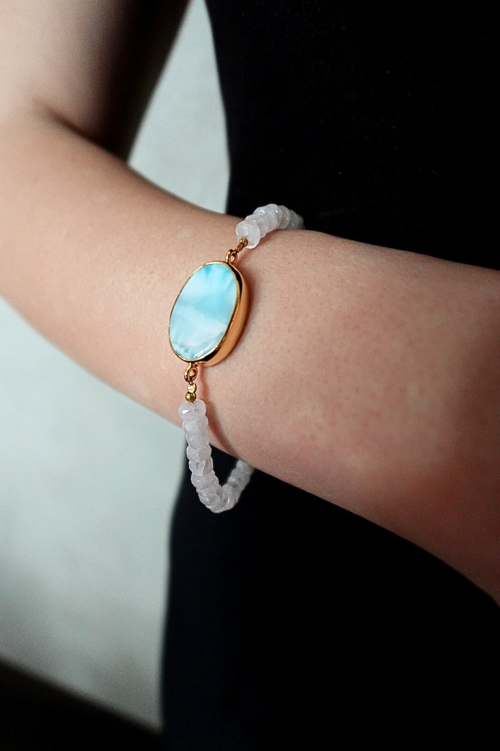 Manus In Mano-Allure Ay Taşı & Larimar Doğal Taş Gümüş Bilezik - Su Elementi-Bileklik-2-Milagron.com