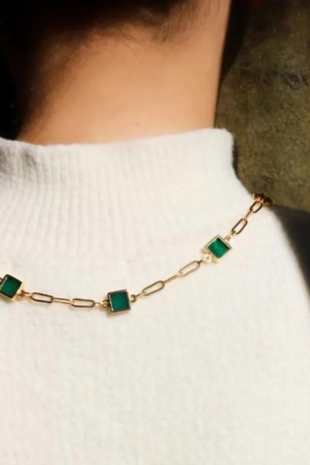 Manus In Mano-Athens Yeşil Akik Taş Gümüş Kolye-Kolye-2-Milagron.com