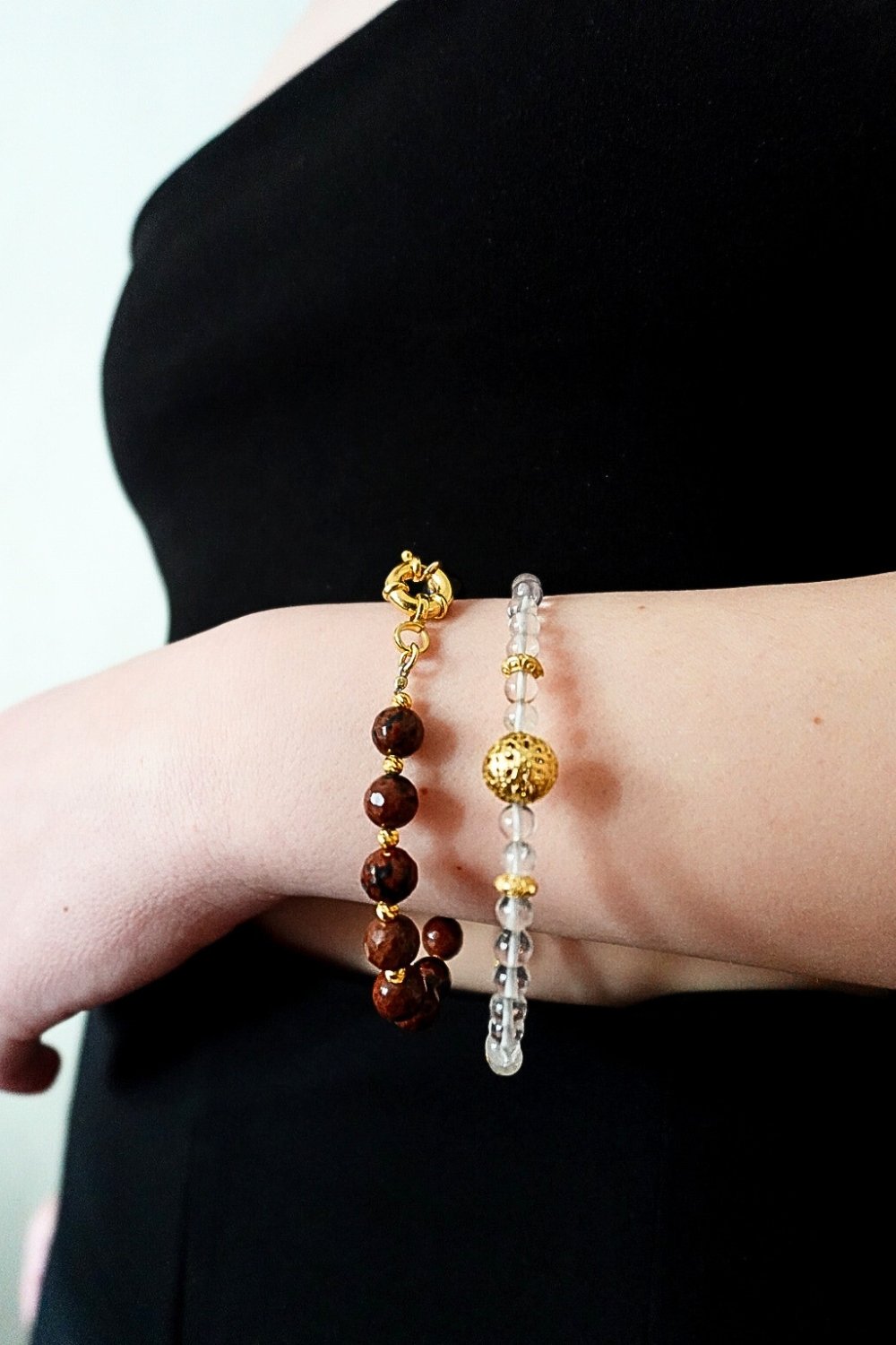 Manus In Mano-Bronn Berrak Kuvars Doğal Taş Bileklik - Hava Elementi-Bileklik-4-Milagron.com