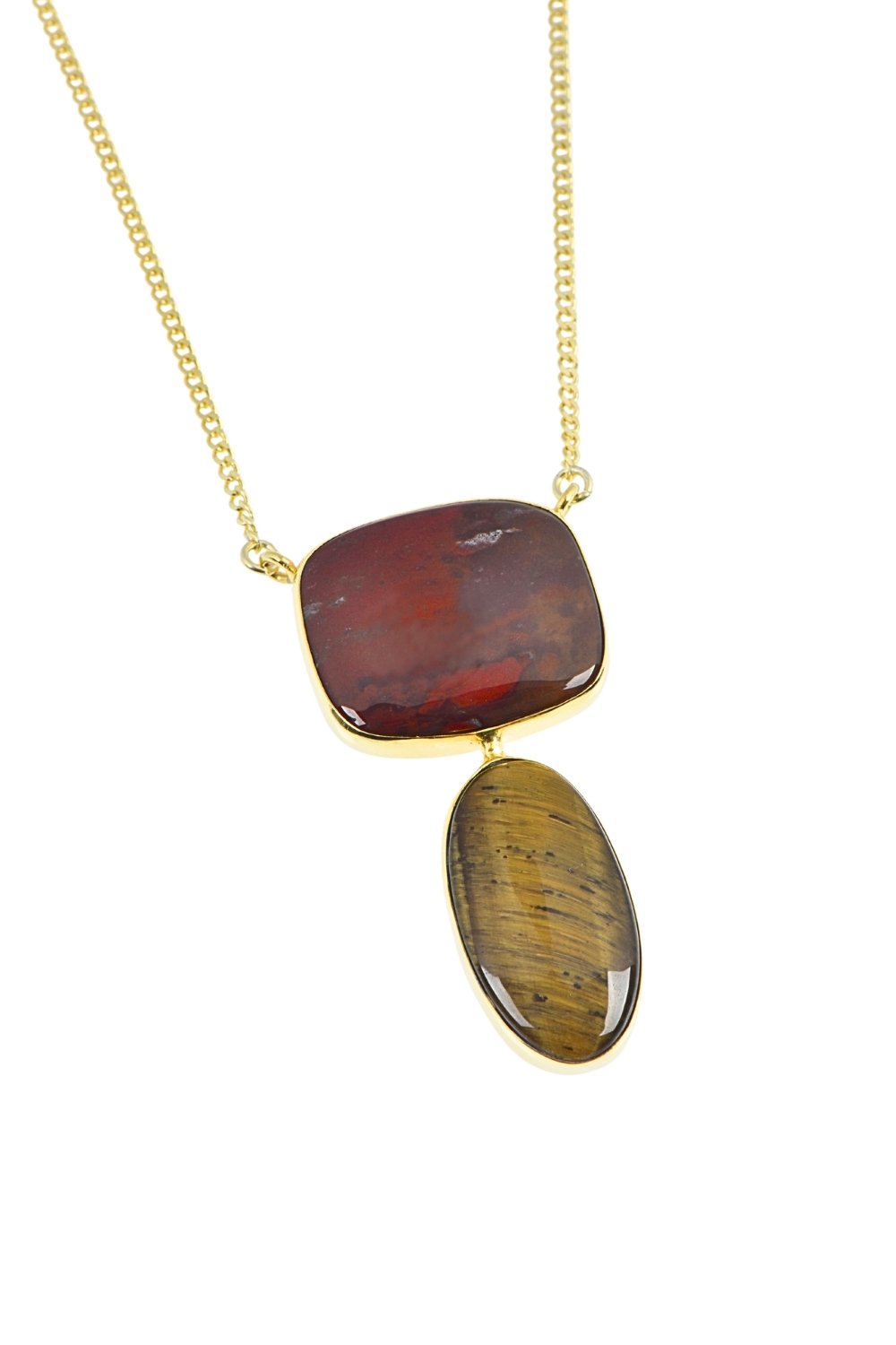 Manus In Mano-Cara Jasper Ve Kaplan Gözü Doğal Taş Gümüş Kolye - Toprak Elementi-Kolye-2-Milagron.com