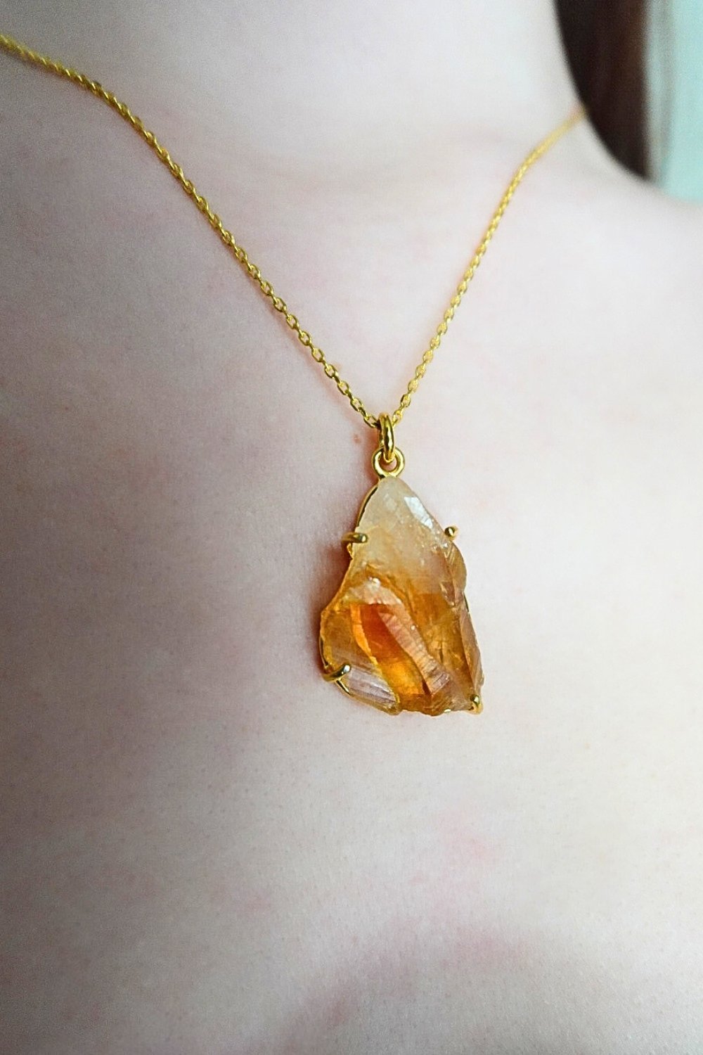 Manus In Mano-Citrine Ham Sitrin Doğal Taş Gümüş Kolye - Ateş Elementi-Kolye-3-Milagron.com