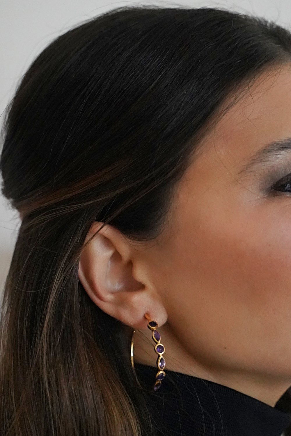 Manus In Mano-Daria Hoop Gümüş Ametist Halka Küpe-Küpe-2-Milagron.com