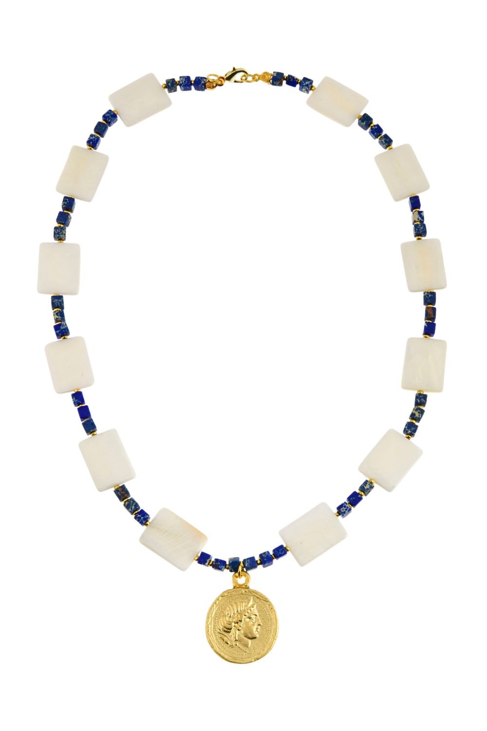 Manus In Mano-Larissa Sedefli Doğal Taş Madalyon Kolye-Kolye-1-Milagron.com