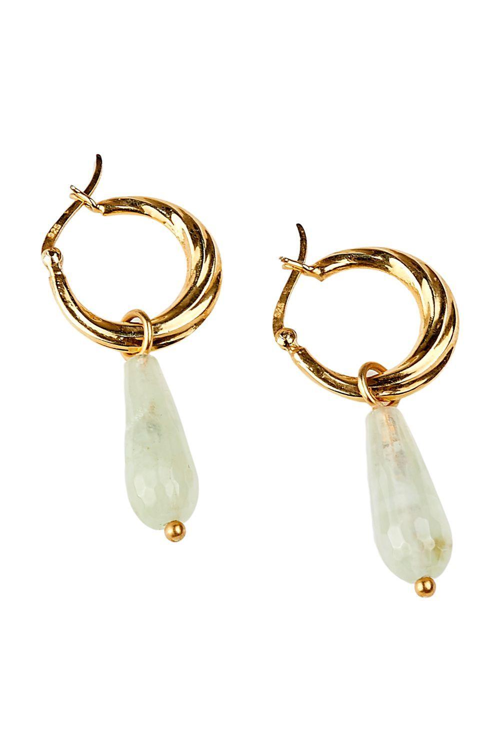 Manus In Mano-Leros Yeşil Kuvars Taş Gümüş Halka Küpe-Küpe-1-Milagron.com