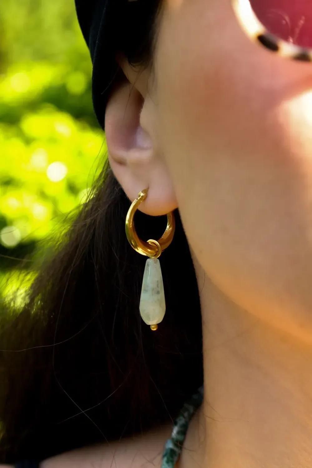 Manus In Mano-Leros Yeşil Kuvars Taş Gümüş Halka Küpe-Küpe-2-Milagron.com