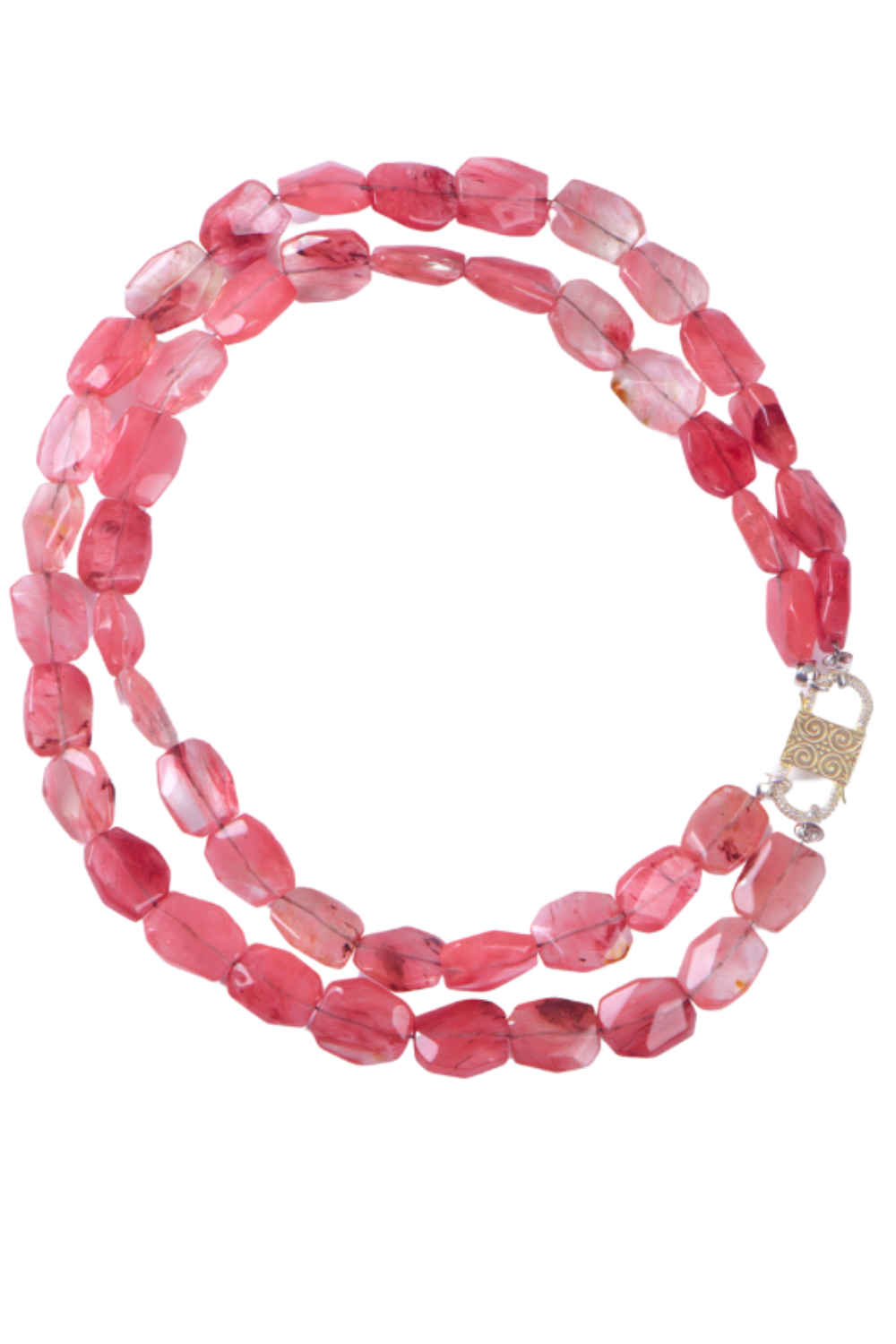 Manus In Mano-Lizbon Kiraz Kuvars Doğal Taş Çift Sıra Gümüş Kilit Kolye-Kolye-1-Milagron.com