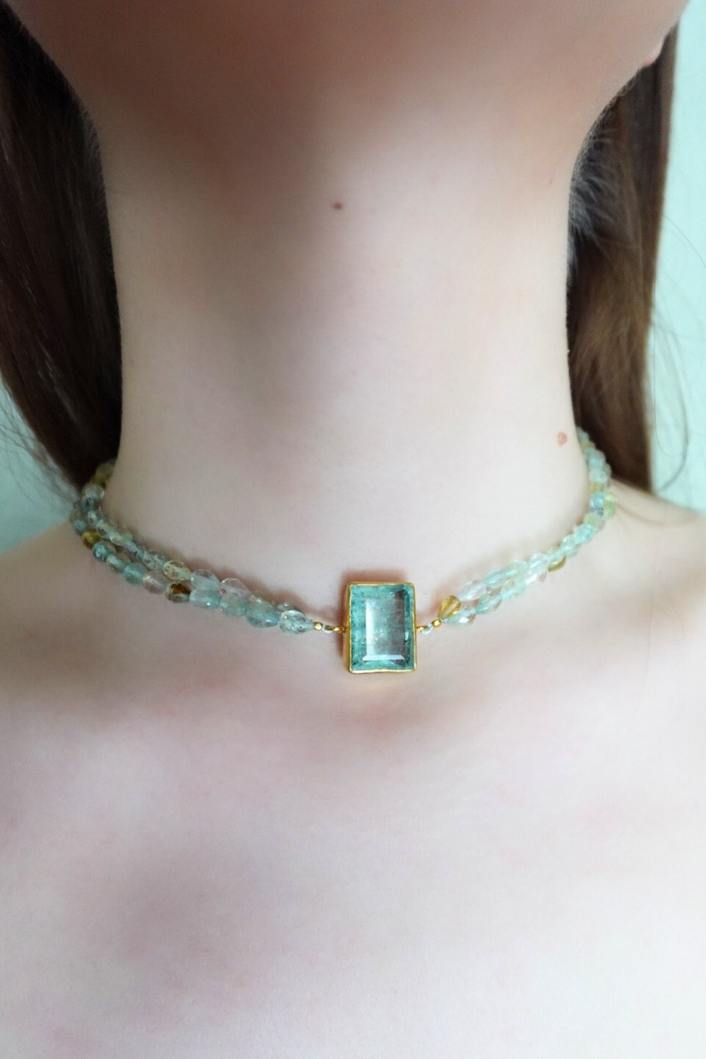 Manus In Mano-Marina Aquamarin Doğal Taş Choker Gümüş Kolye - Su Elementi-Kolye-2-Milagron.com