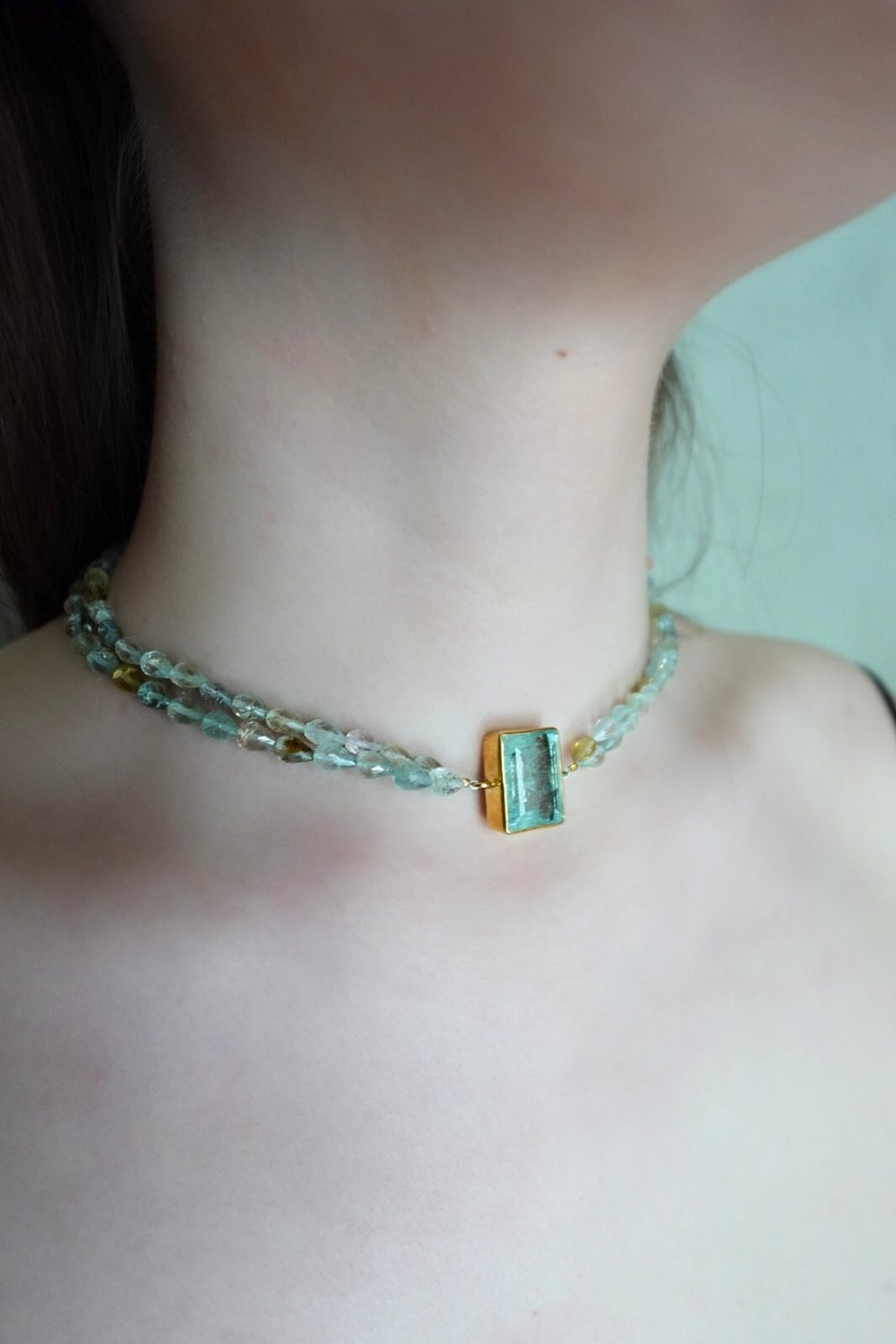 Manus In Mano-Marina Aquamarin Doğal Taş Choker Gümüş Kolye - Su Elementi-Kolye-4-Milagron.com