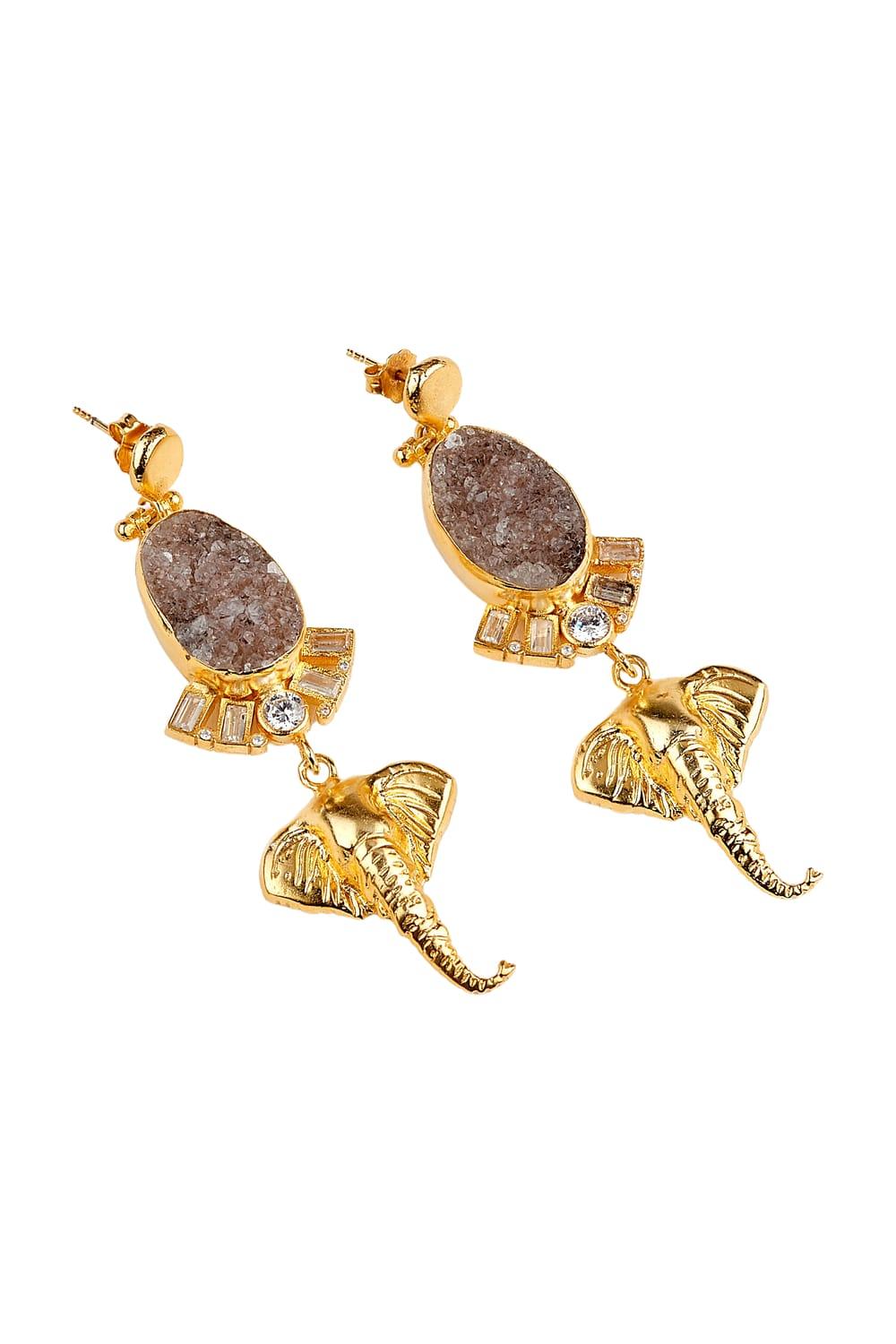 Manus In Mano-Pargas Kuvars Fil Motifli Sallantılı Gümüş Küpe-Küpe-1-Milagron.com