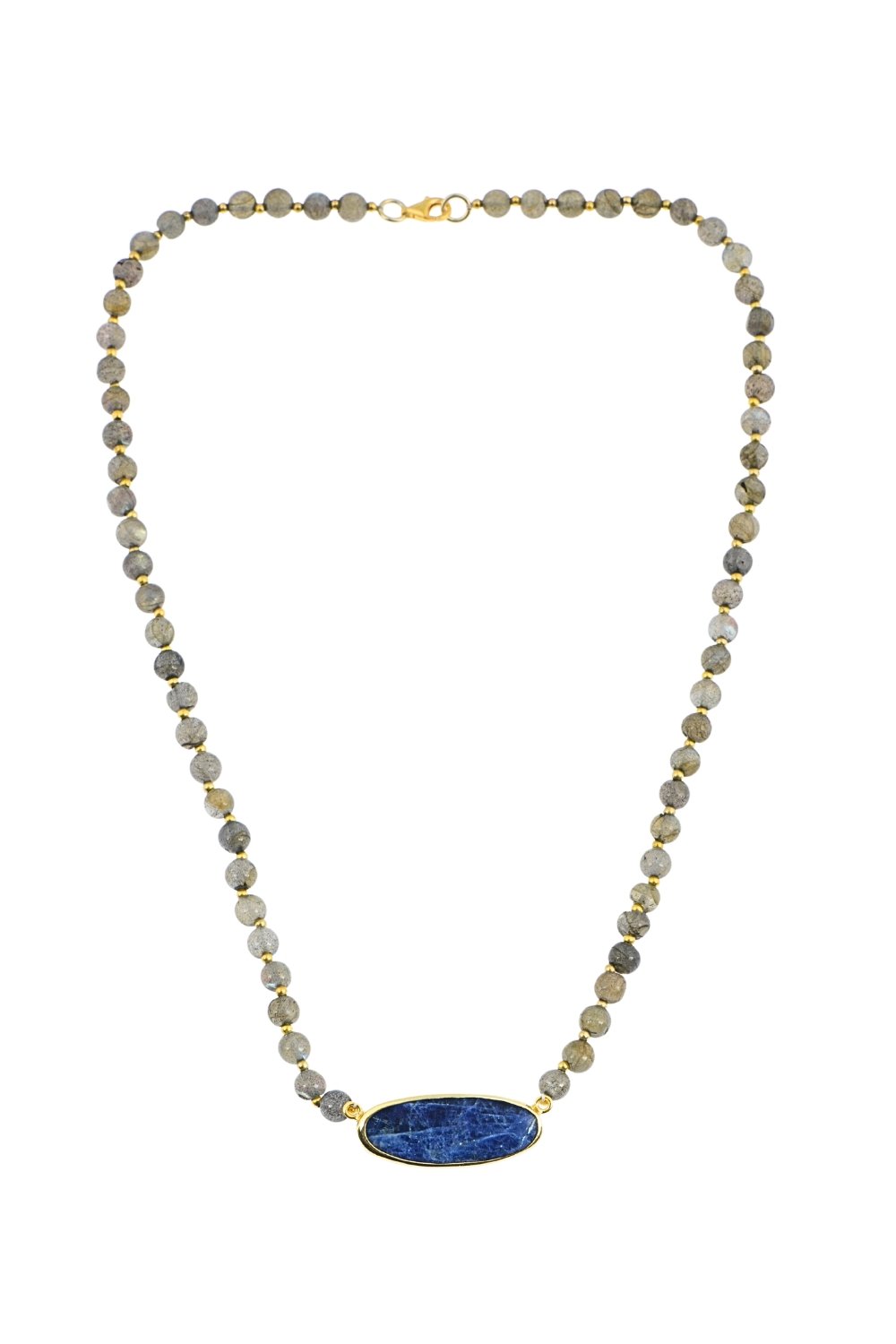 Manus In Mano-Patmos Sodalit & Labradorit Doğal Taş Gümüş Kolye - Hava Elementi-Kolye-1-Milagron.com