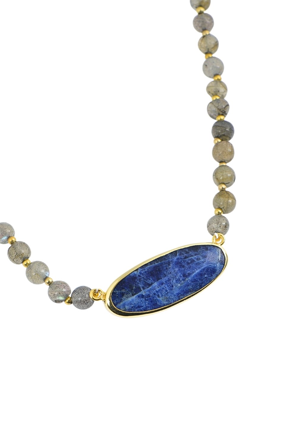 Manus In Mano-Patmos Sodalit & Labradorit Doğal Taş Gümüş Kolye - Hava Elementi-Kolye-3-Milagron.com