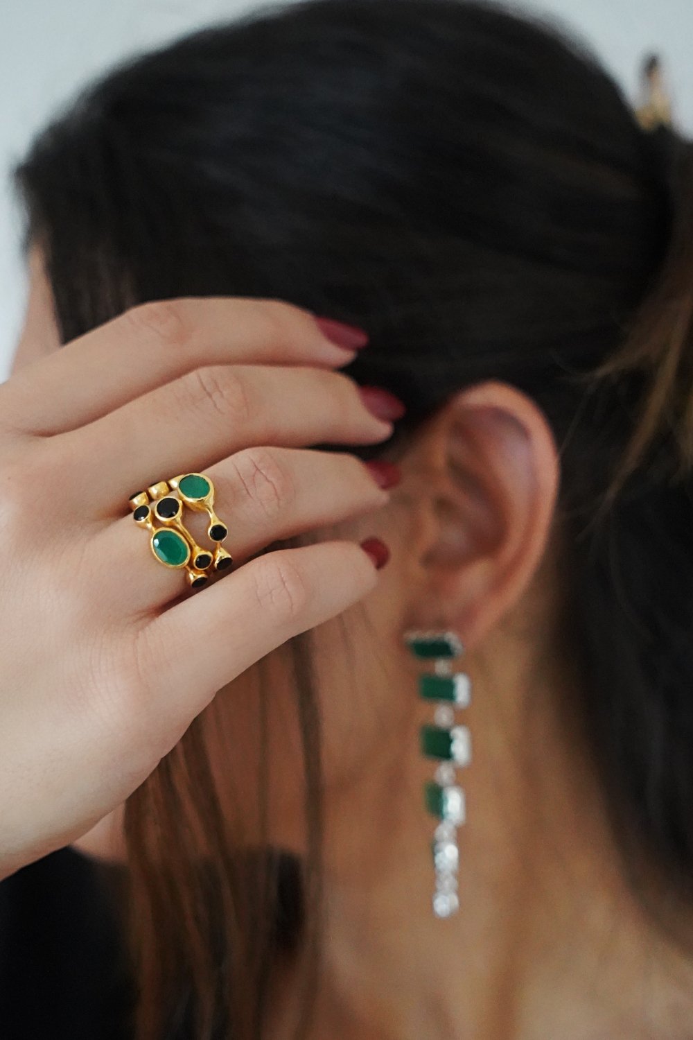 Manus In Mano-Persia Oniks Ve Yeşil Akik Gümüş Yüzük-Yüzük-2-Milagron.com