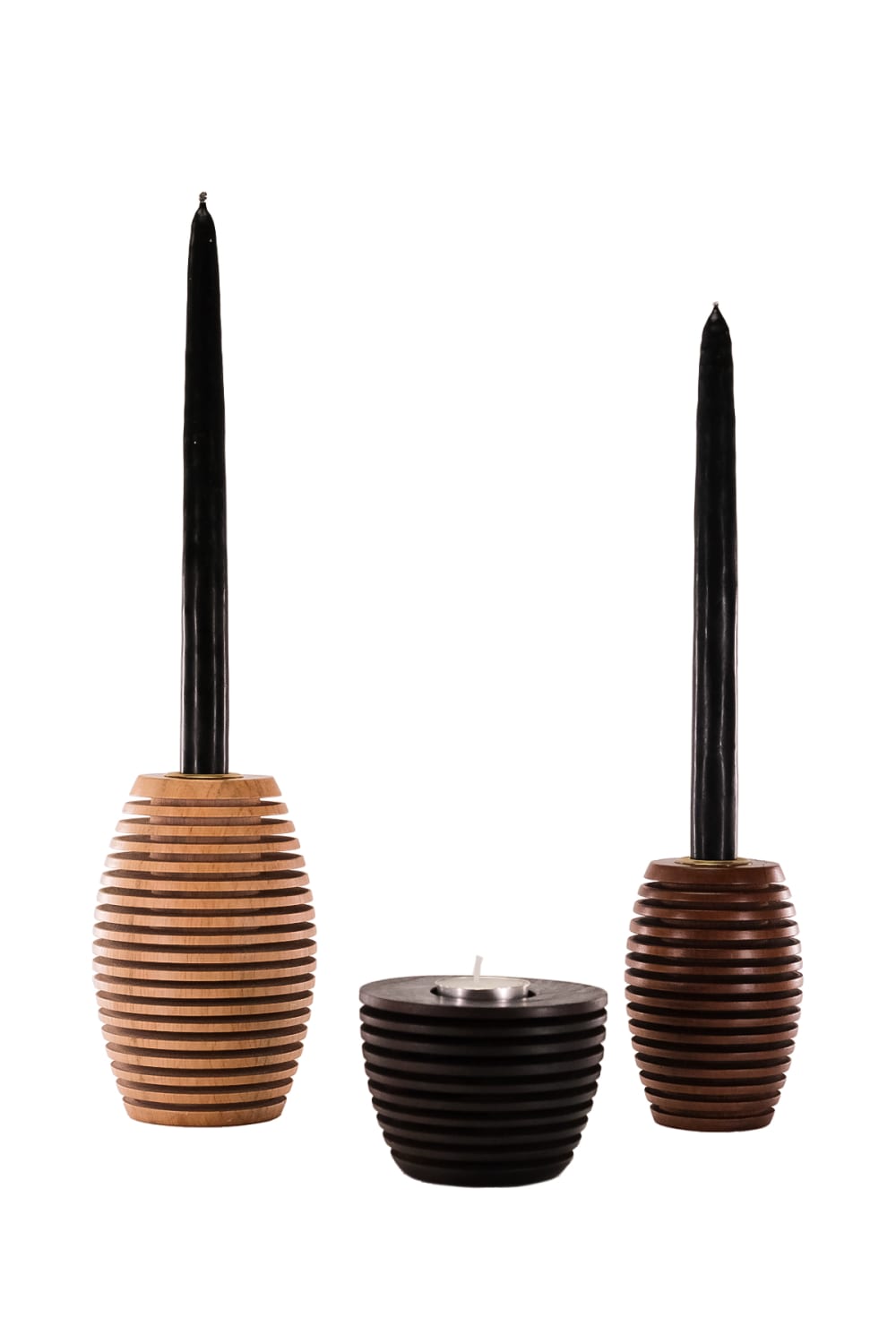 Massello Design-Miele 3'lü Ahşap Şamdan & T-light Mumluk-Mumluk & Şamdan-1-Milagron.com