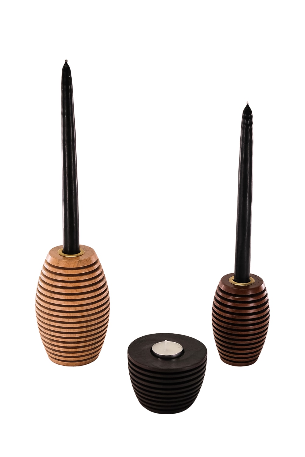 Massello Design-Miele 3'lü Ahşap Şamdan & T-light Mumluk-Mumluk & Şamdan-2-Milagron.com