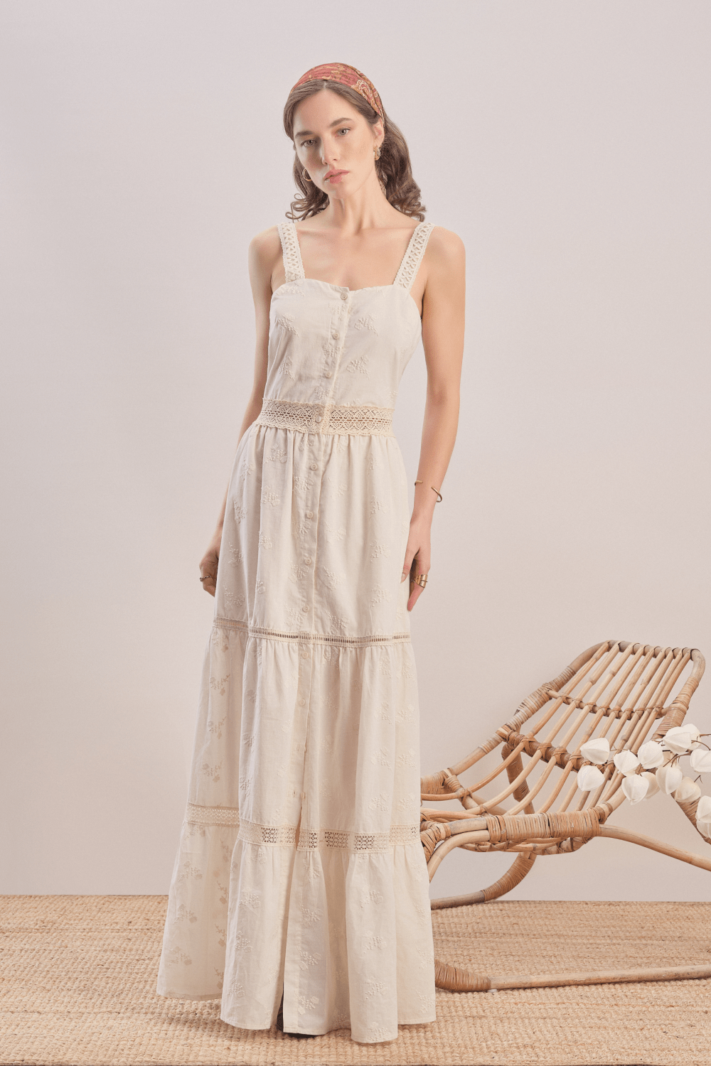 Mavlo-Soft Rose Nakışlı Koton Maxi Elbise-Elbise-3-Milagron.com