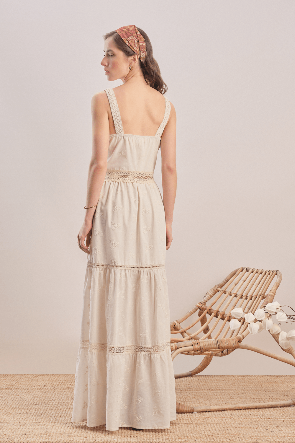 Mavlo-Soft Rose Nakışlı Koton Maxi Elbise-Elbise-4-Milagron.com