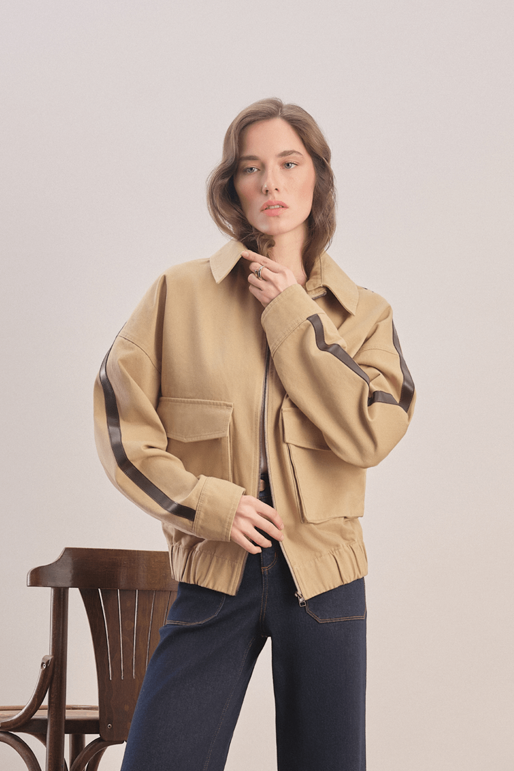 Mavlo-Urban Deri Şeritli Bomber Ceket-Ceket-1-Milagron.com