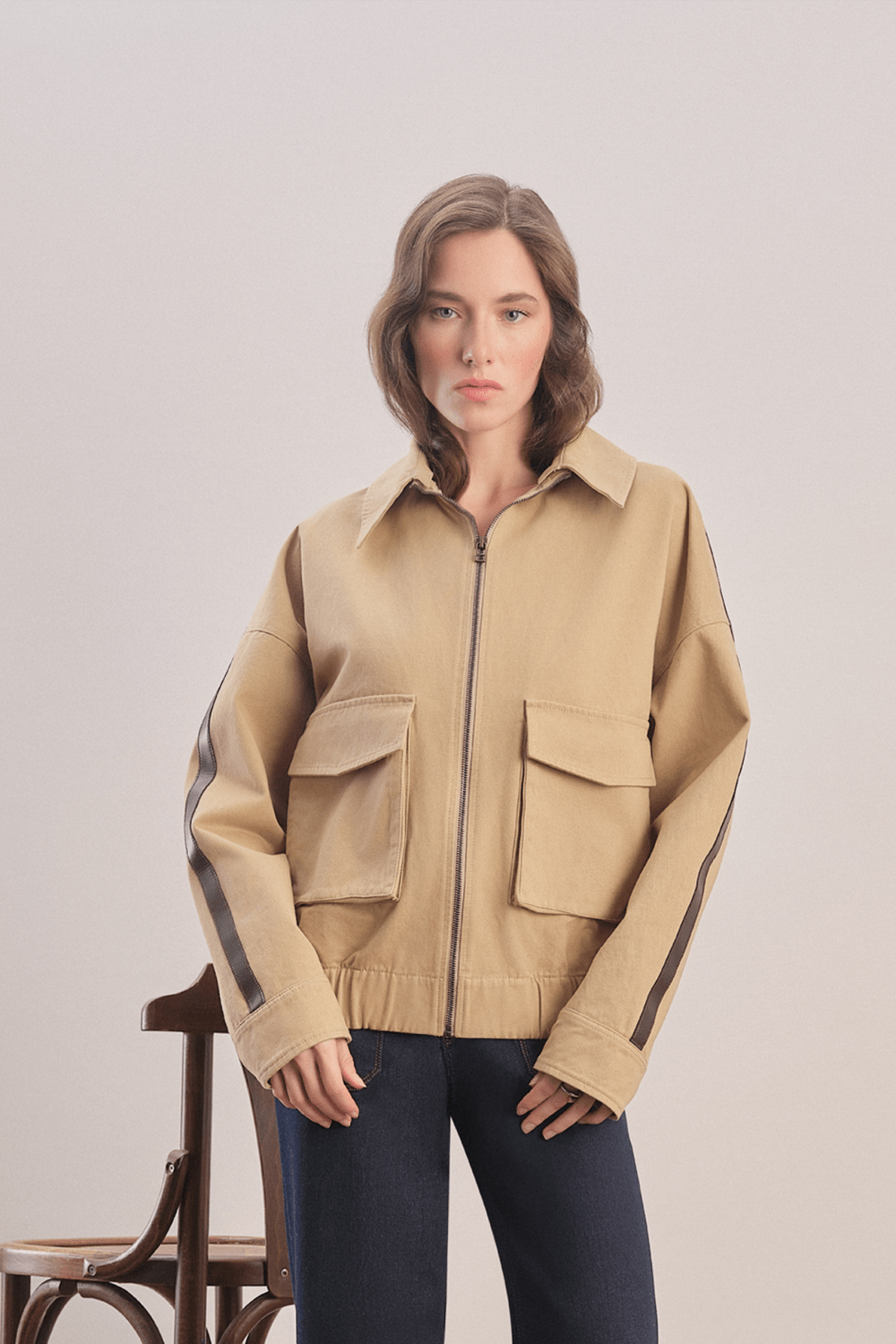 Mavlo-Urban Deri Şeritli Bomber Ceket-Ceket-2-Milagron.com