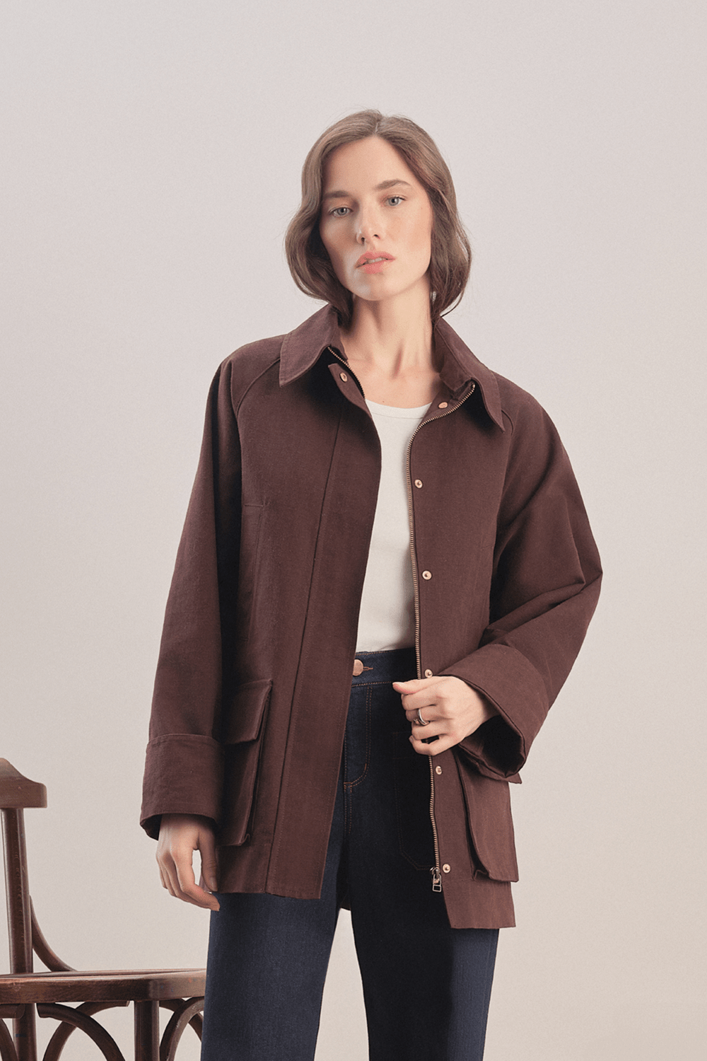 Mavlo-Urban Mumlu Kanvas Ceket / Chocolate Brown-Ceket-1-Milagron.com