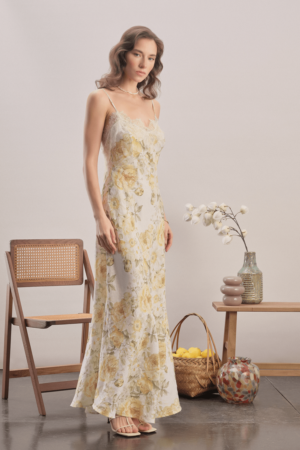 Mavlo-Yellow Meadow Çiçekli Keten Maxi Elbise-Elbise-2-Milagron.com