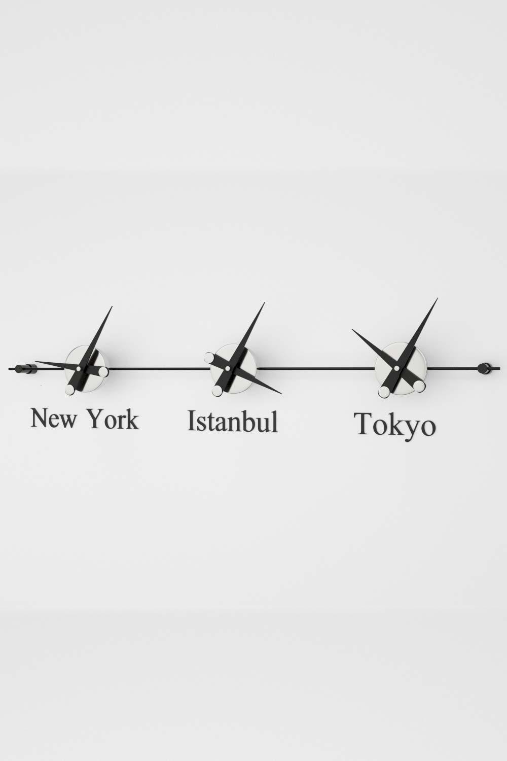 Mclocks-Worldclock 3 silver siyah Dekoratif duvar saati-Duvar Saati-1-Milagron.com