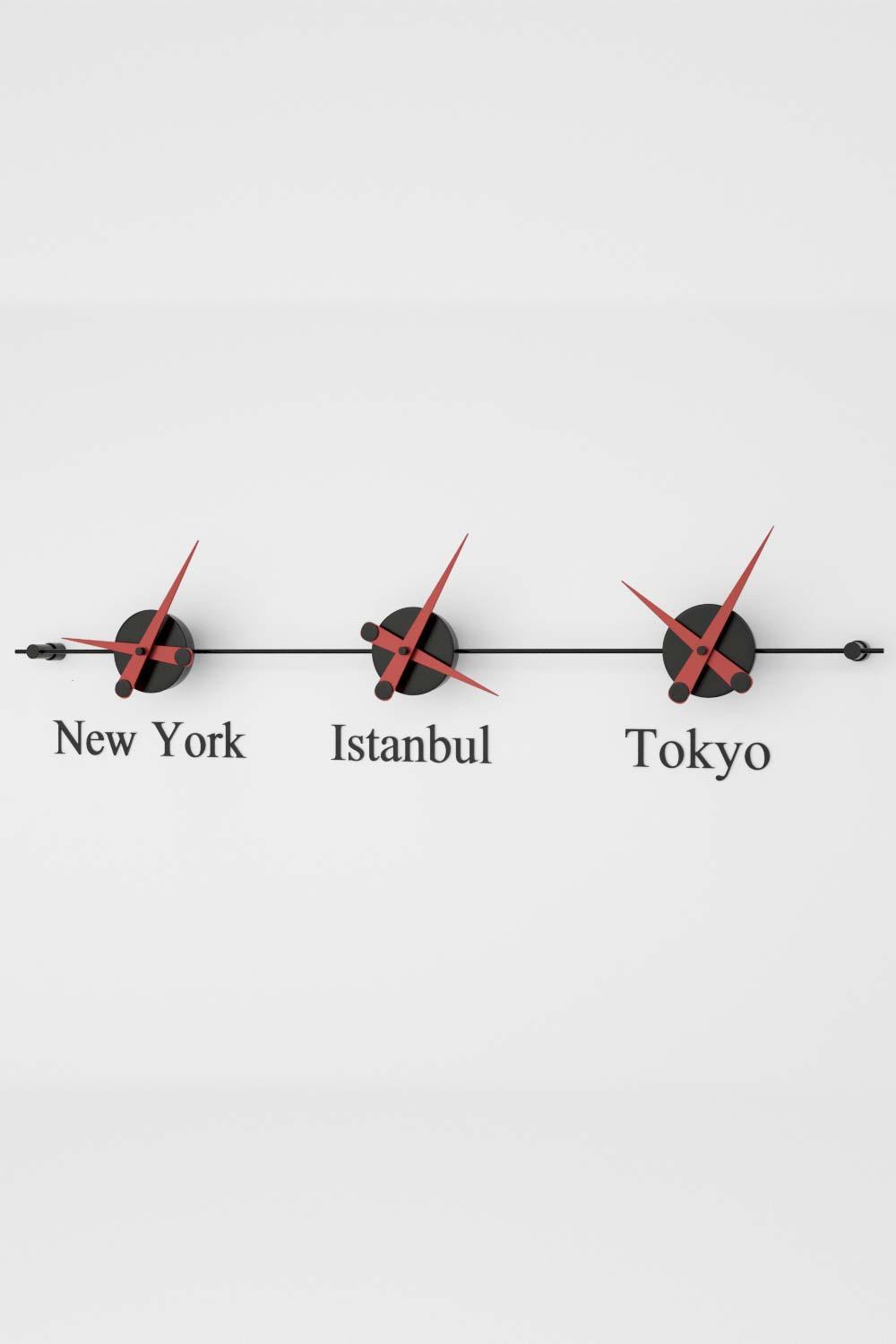 Mclocks-Worldclock 3 siyah kirmizi Dekoratif duvar saati-Duvar Saati-1-Milagron.com