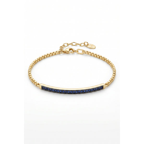 925 Ayar Gümüş İTalyan Model Lacivert Zirkon Taşlı Altın Renk Erkek Bileklik