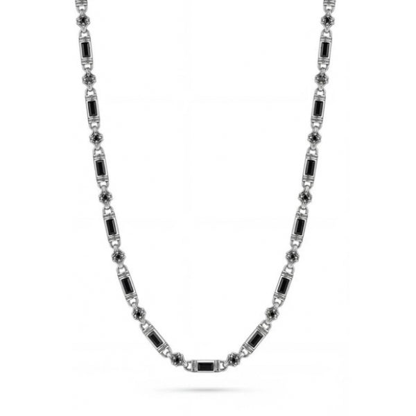 925 Ayar Gümüş Italyan Model Siyah Zirkon Taşlı Gümüş Renk Erkek Kolye
