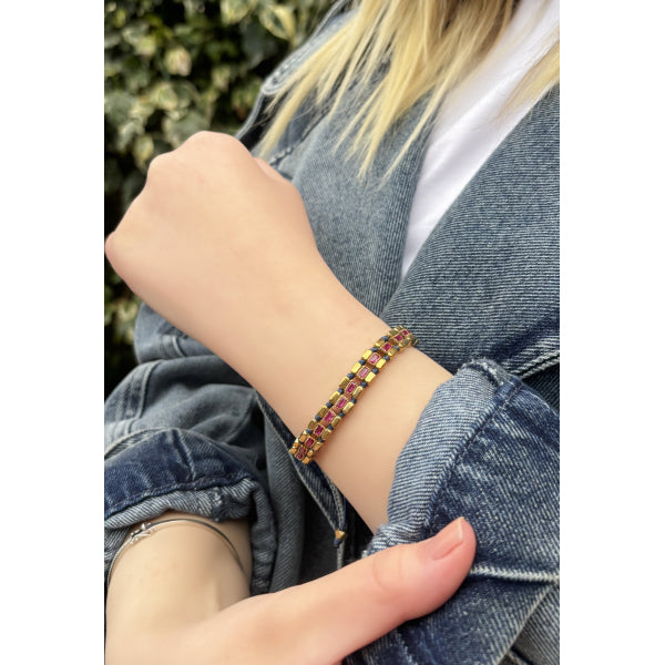 Melon-Melon Leo Kırmızı Baget Taşlı Bileklik-Bileklik-1-Milagron.com